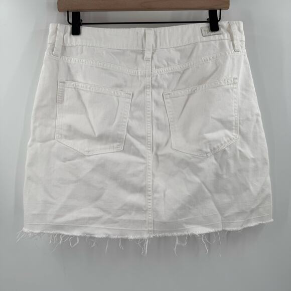 Paige Denim Aideen Skirt SZ 30 White Jean Cotton Lyocell Distress Raw Hem Button - Picture 6 of 16